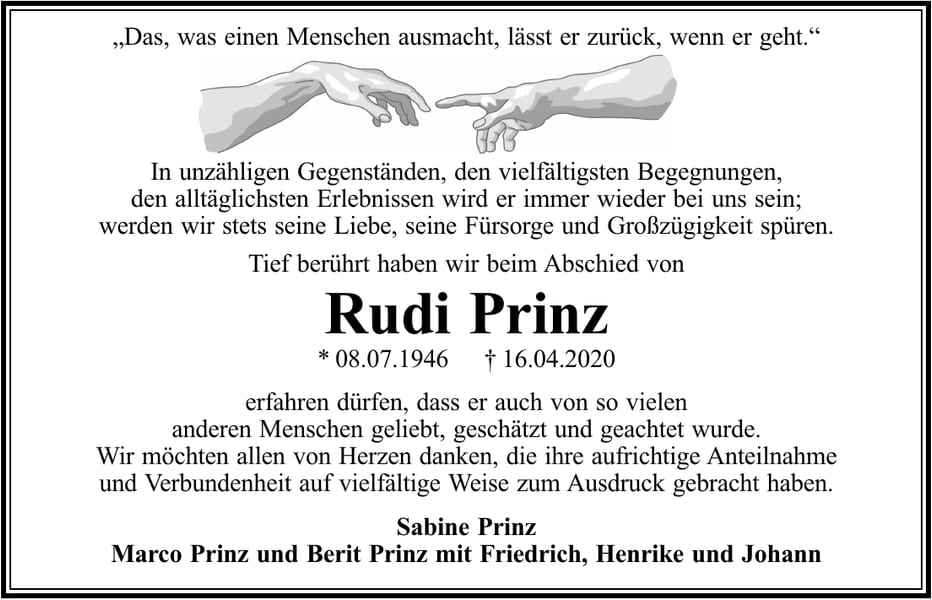 Danksagung Rudi Prinz