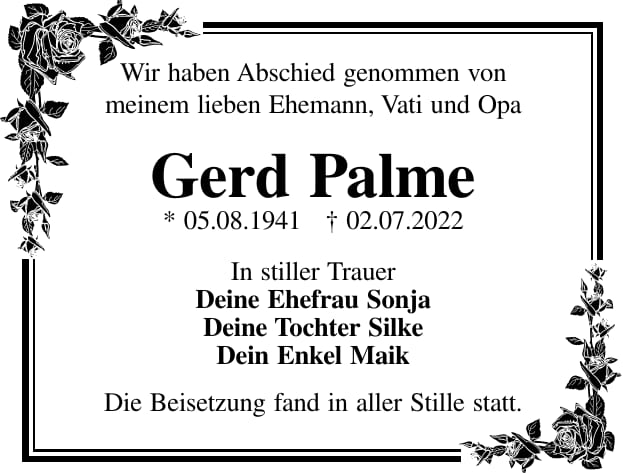 Traueranzeige Gerd Palme
