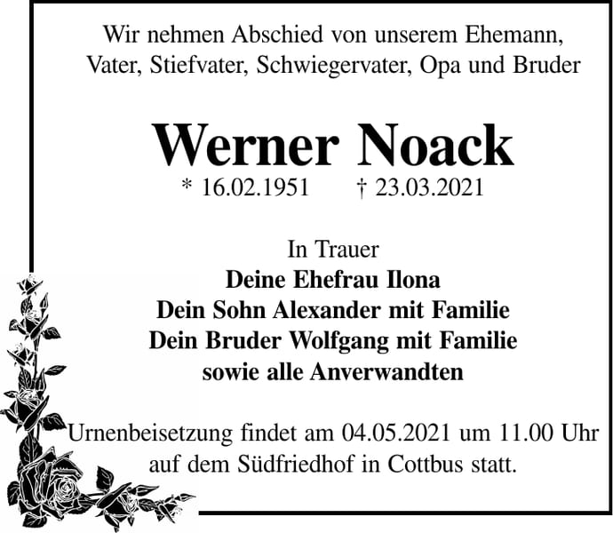 Traueranzeige Werner Noack