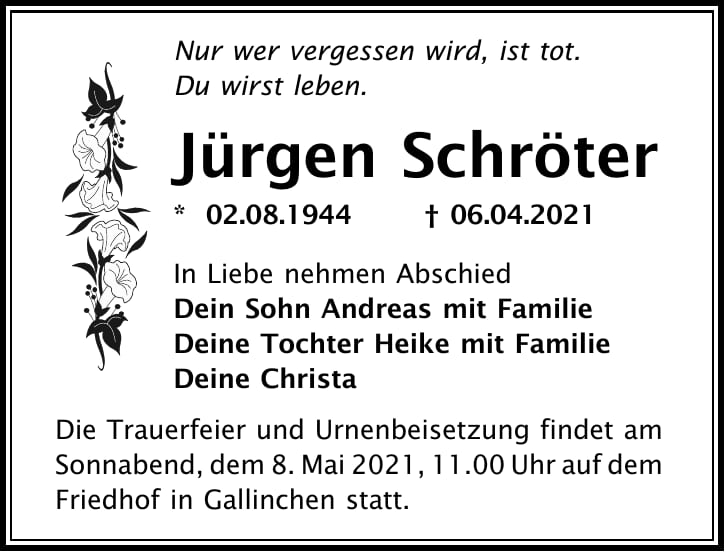 Traueranzeige Jürgen Schröter
