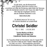 Traueranzeige Christel Seidler