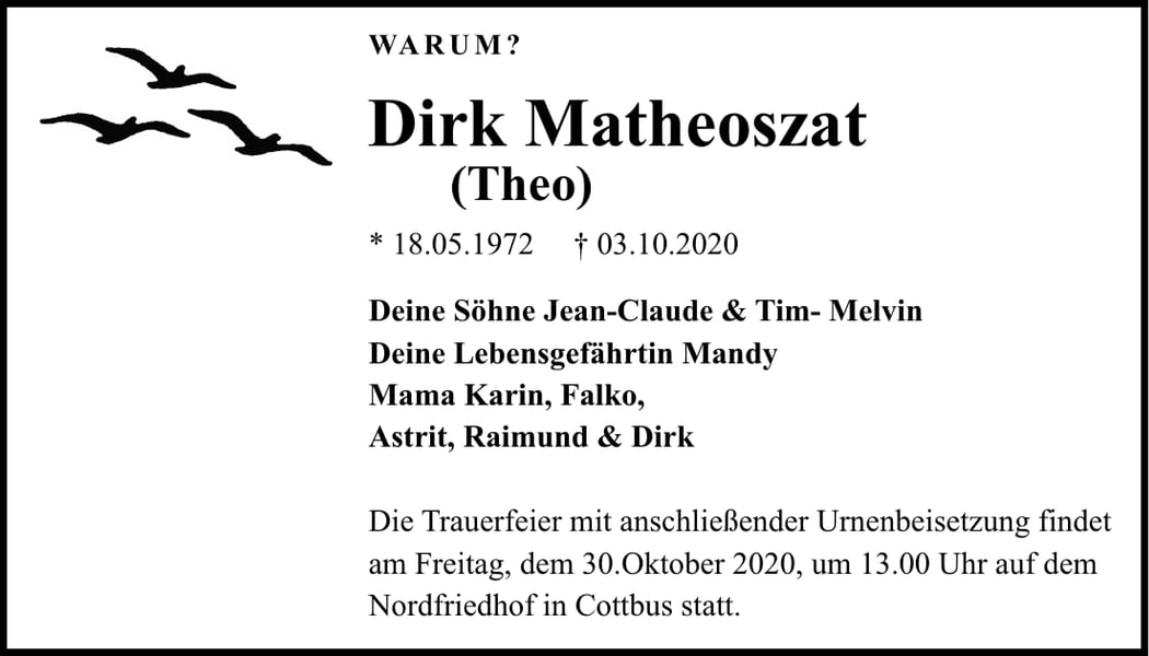Traueranzeige Dirk Matheoszat