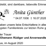 Traueranzeige Anita Günther