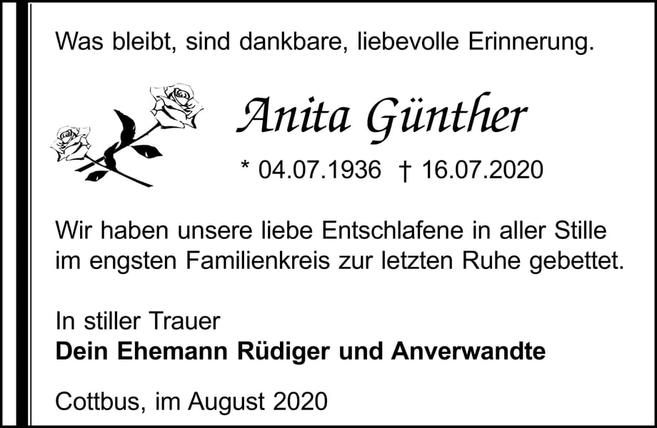 Traueranzeige Anita Günther