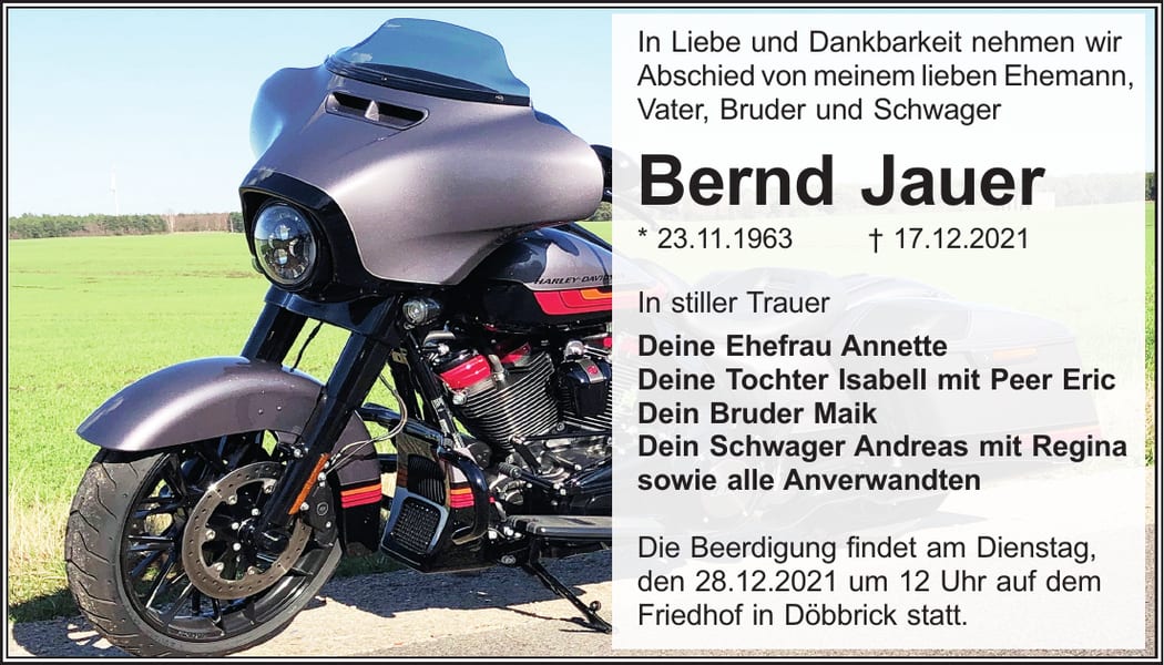 Traueranzeige Bernd Jauer