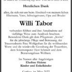 Danksagung Willi Tabor