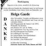 Danksagung Helga Gaede