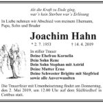 Traueranzeige Joachim Hahn