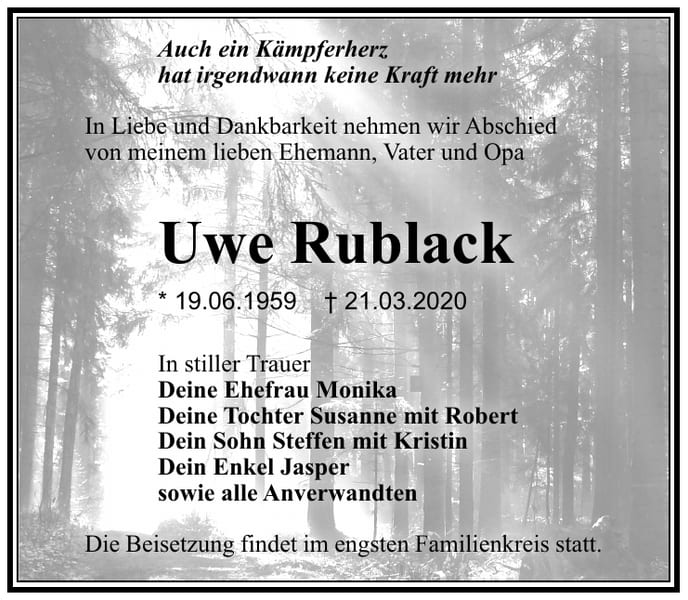 Traueranzeige Uwe Rublack