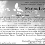 Danksagung Marina Lechler, geb. Sperlich
