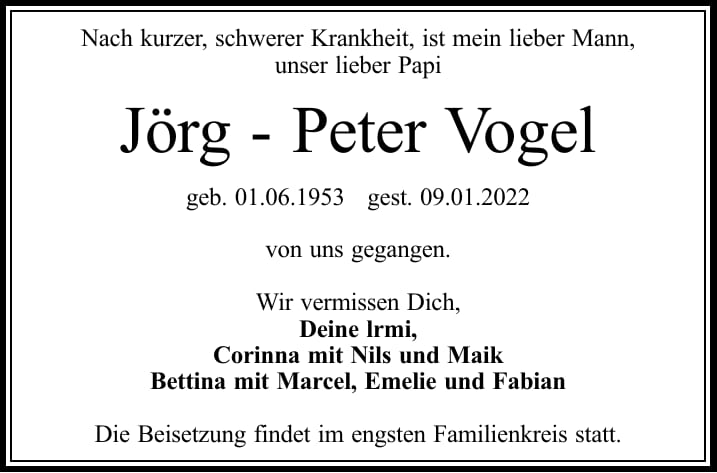 Traueranzeige Jörg - Peter Vogel