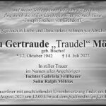 Traueranzeige Gertraude „Traudel“ Möbius, geb. Bischof