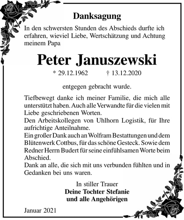 Danksagung Peter Januszewski