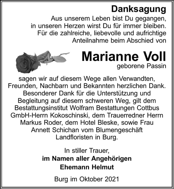 Traueranzeige Marianne Voll