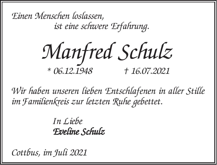 Traueranzeige Manfred Schulz