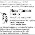 Traueranzeige Hans-Joachim Pawlik