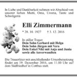 Traueranzeige Elli Zimmermann