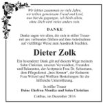 Danksagung Dieter Zolk