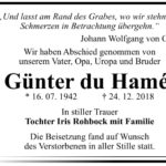 Traueranzeige Günter du Hamél