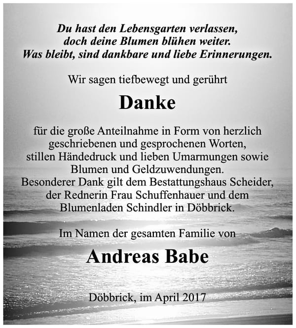 Danksagung Andreas Babe