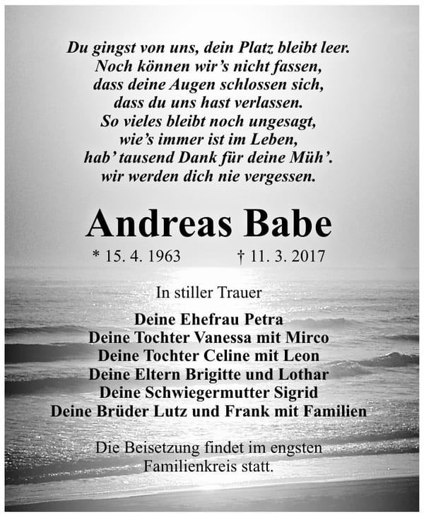 Traueranzeige Andreas Babe