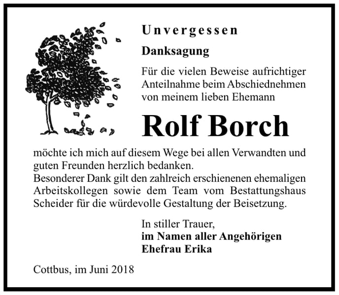 Danksagung Rolf Borch