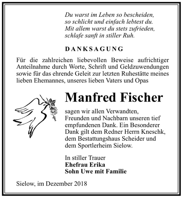 Danksagung Manfred Fischer