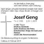 Traueranzeige Josef Geng