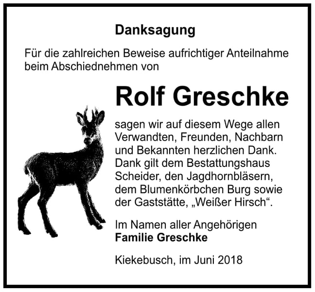 Danksagung Rolf Greschke