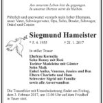 Traueranzeige Siegmund Hameister