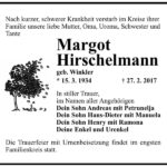 Traueranzeige Margot Hirschelmann, geb. Winkler
