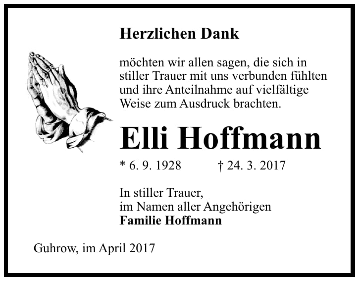 Danksagung Elli Hoffmann