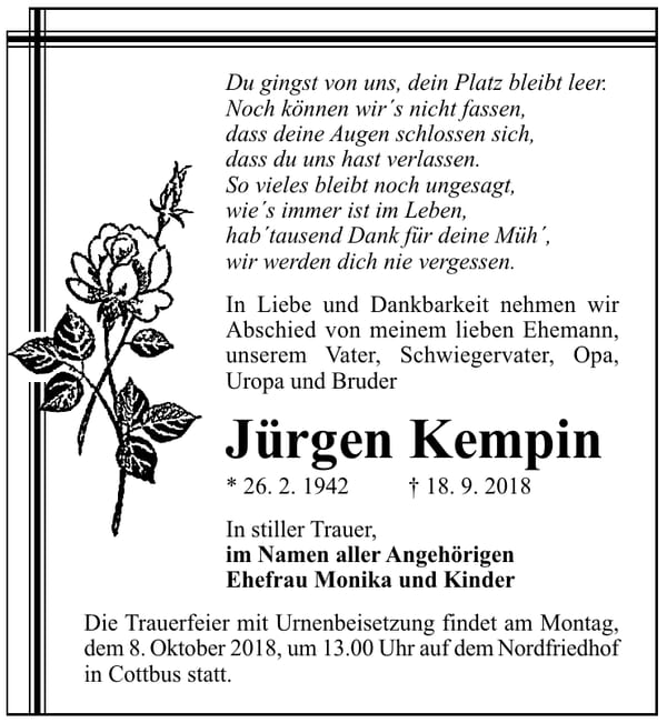 Traueranzeige Jürgen Kempin