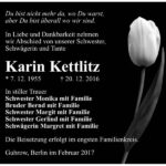 Traueranzeige Karin Kettlitz