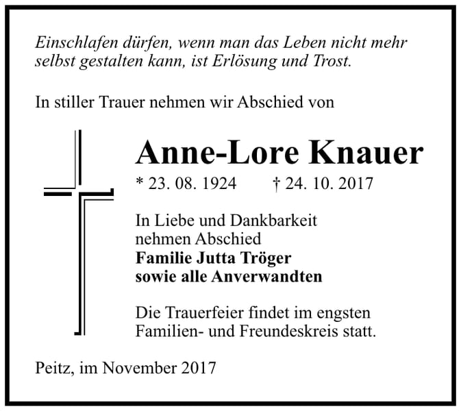Traueranzeige Anne-Lore Knauer