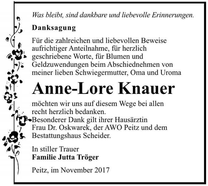 Danksagung Anne-Lore Knauer