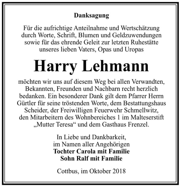 Danksagung Harry Lehmann