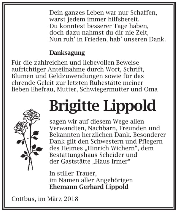 Danksagung Brigitte Lippold