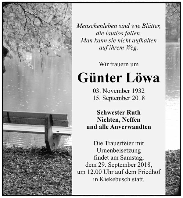 Traueranzeige Günter Löwa
