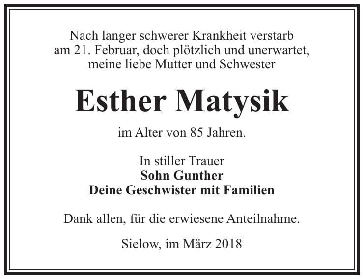 Danksagung Esther Matysik
