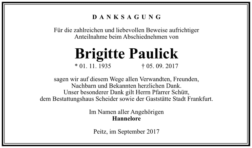 Danksagung Brigitte Paulick