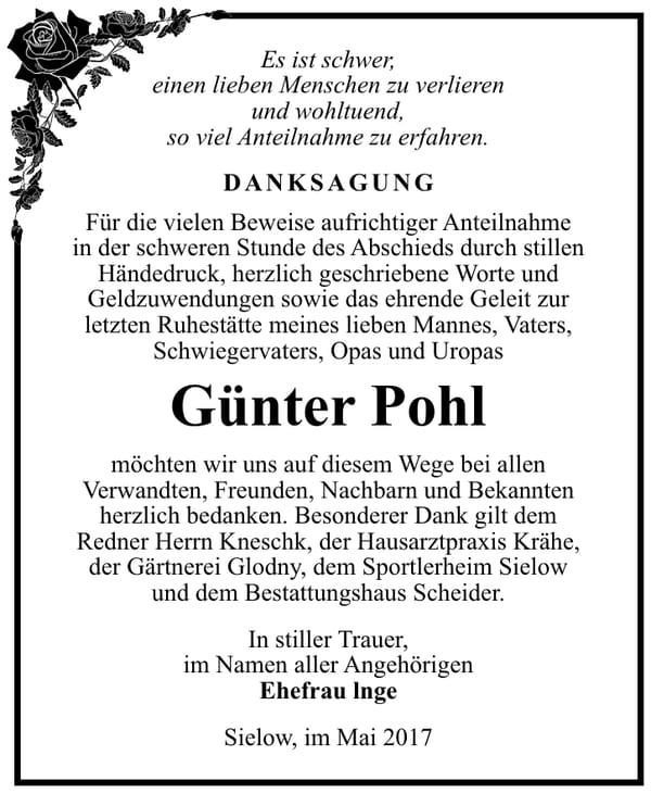 Danksagung Günter Pohl