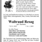 Traueranzeige Waltraud Resag, geb. Thurmann