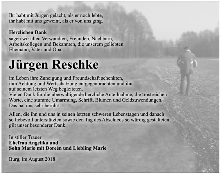 Danksagung Jürgen Reschke