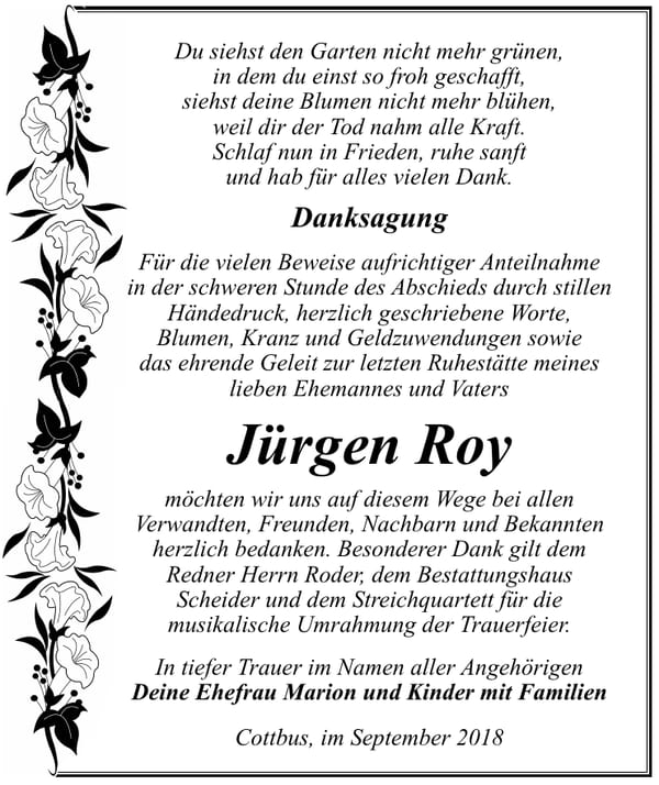 Danksagung Jürgen Roy