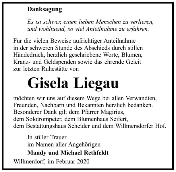 Danksagung Gisela Liegau