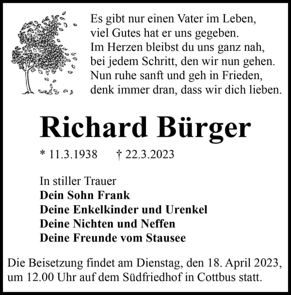 Traueranzeige Richard Bürger