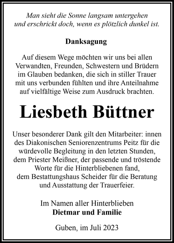 Danksagung Liesbeth Büttner