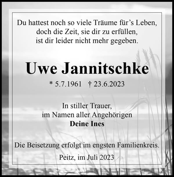 Traueranzeige Uwe Jannitschke