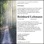 Traueranzeige Reinhard Lehmann